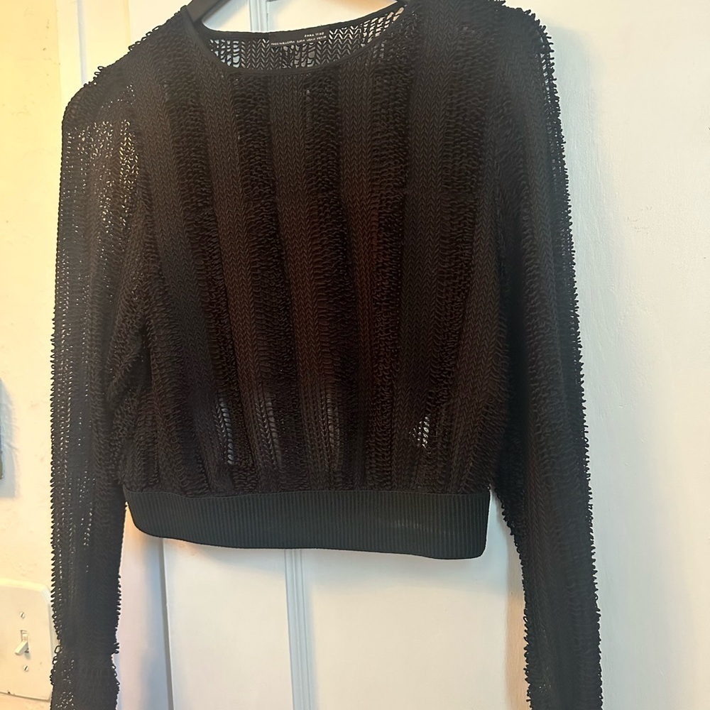 ZARA Black Cropped Long-Sleeve Top – Size M - Picture 1 of 6